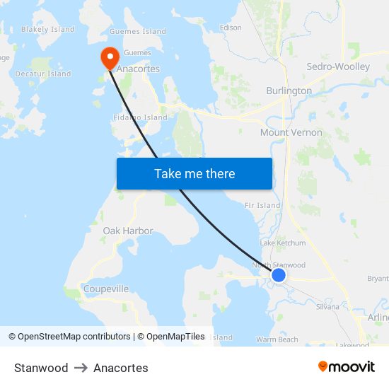 Stanwood to Anacortes map