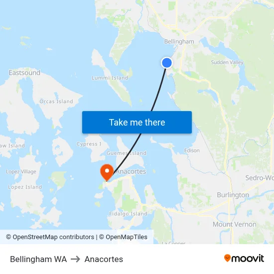 Bellingham WA to Anacortes map