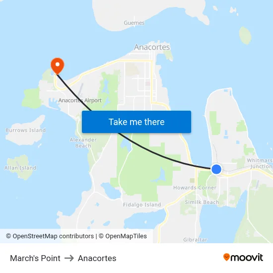 March's Point to Anacortes map