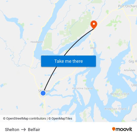 Shelton to Belfair map