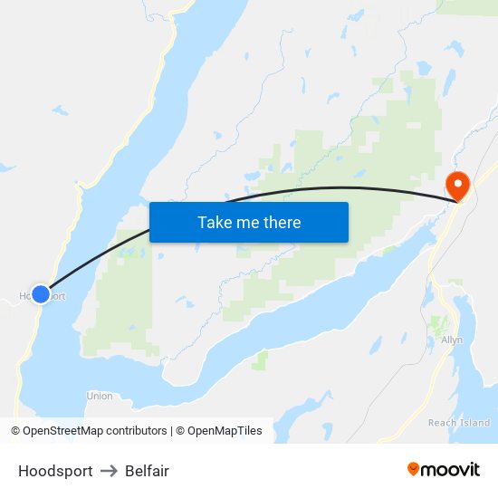 Hoodsport to Belfair map