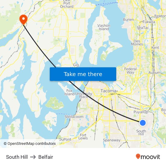 South Hill to Belfair map