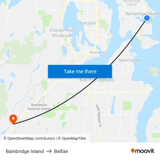 Bainbridge Island to Belfair map