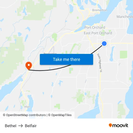 Bethel to Belfair map