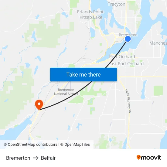 Bremerton to Belfair map