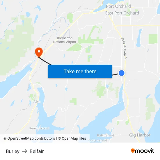 Burley to Belfair map