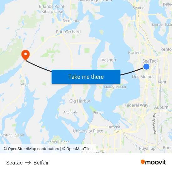 Seatac to Belfair map