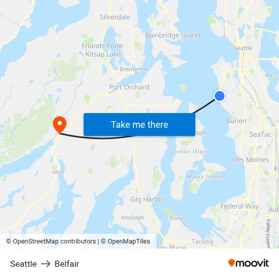 Seattle to Belfair map