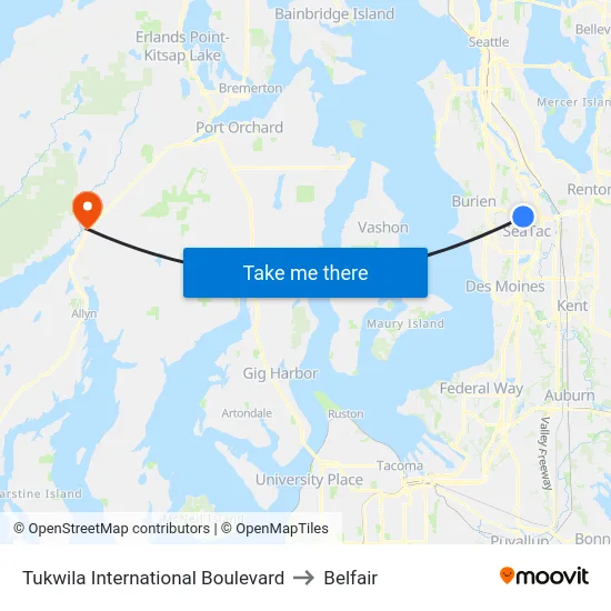 Tukwila International Boulevard to Belfair map