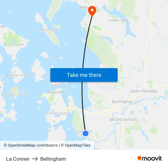 La Conner to Bellingham map