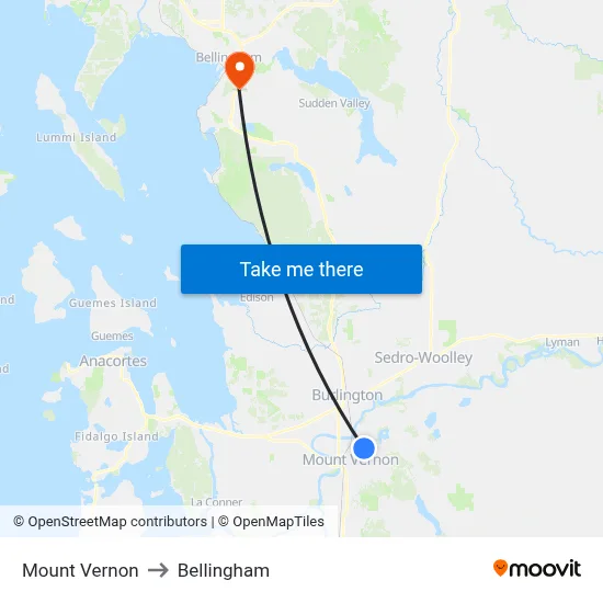 Mount Vernon to Bellingham map