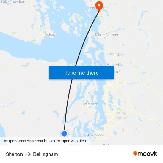 Shelton to Bellingham map