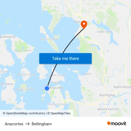 Anacortes to Bellingham map