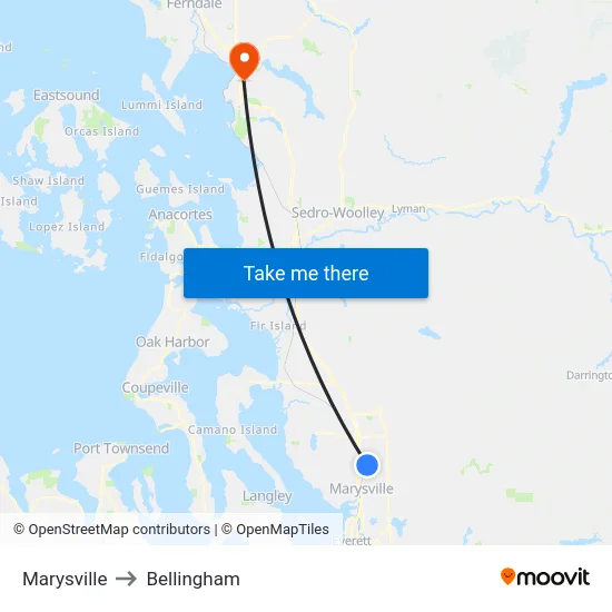 Marysville to Bellingham map