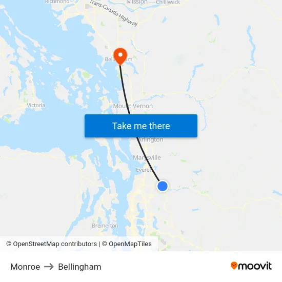 Monroe to Bellingham map