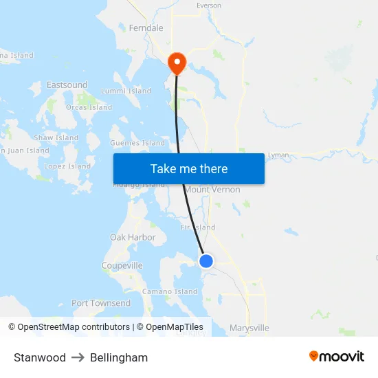 Stanwood to Bellingham map
