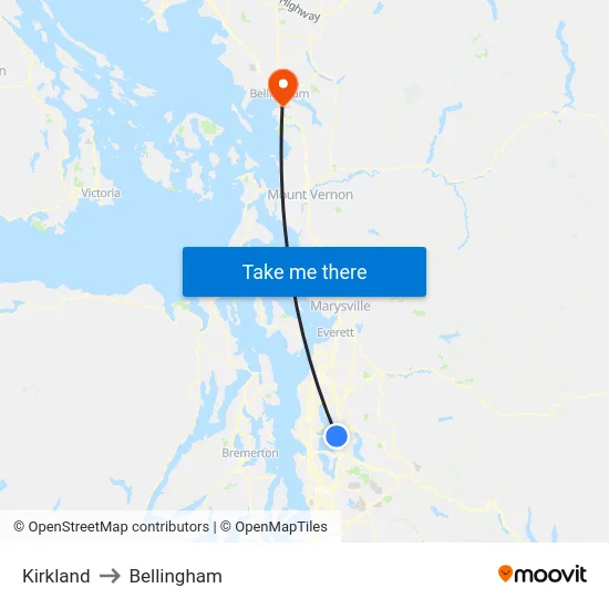 Kirkland to Bellingham map