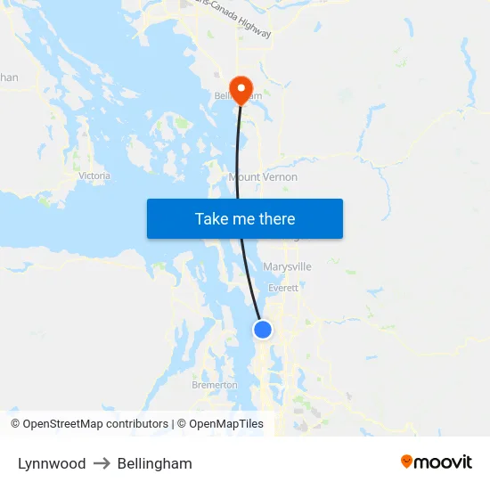 Lynnwood to Bellingham map