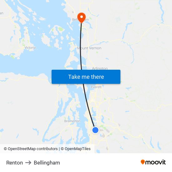 Renton to Bellingham map