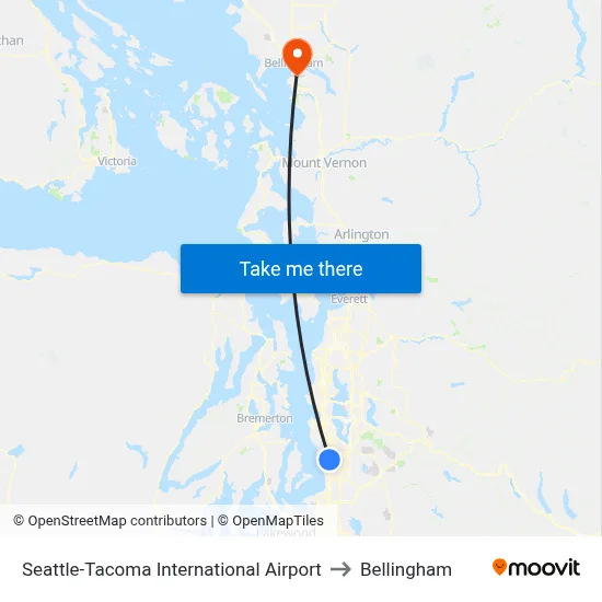 Seattle-Tacoma International Airport to Bellingham map