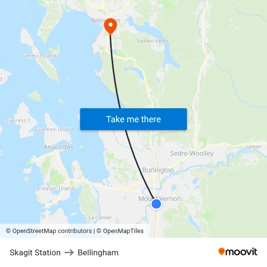 Skagit Station to Bellingham map