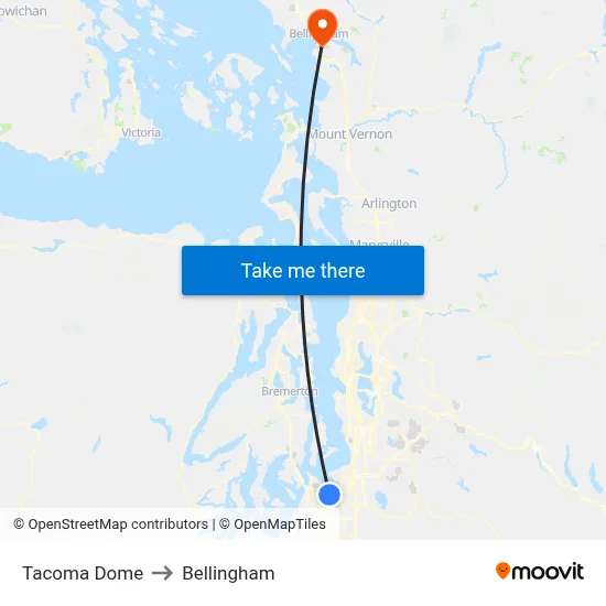 Tacoma Dome to Bellingham map