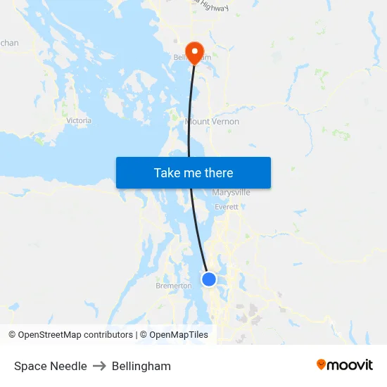 Space Needle to Bellingham map