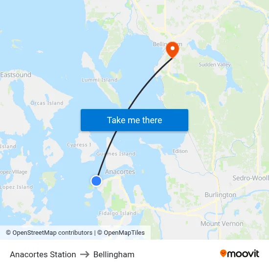 Anacortes Station to Bellingham map