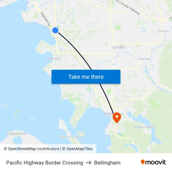 Pacific Highway Border Crossing to Bellingham map