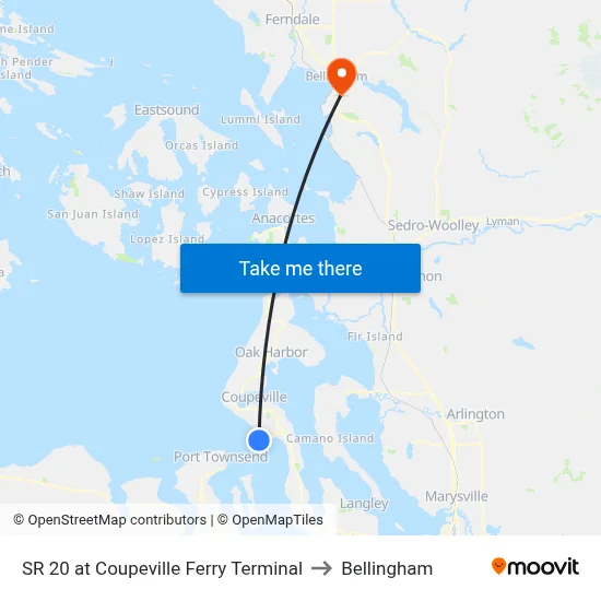 SR 20 at Coupeville Ferry Terminal to Bellingham map
