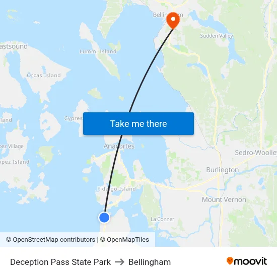 Deception Pass State Park to Bellingham map