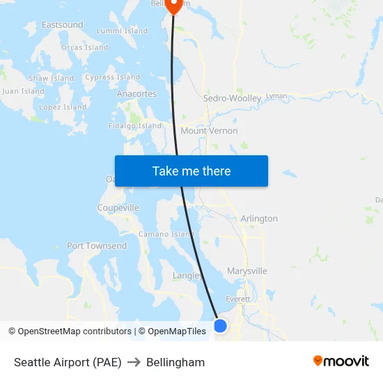 Seattle Airport (PAE) to Bellingham map
