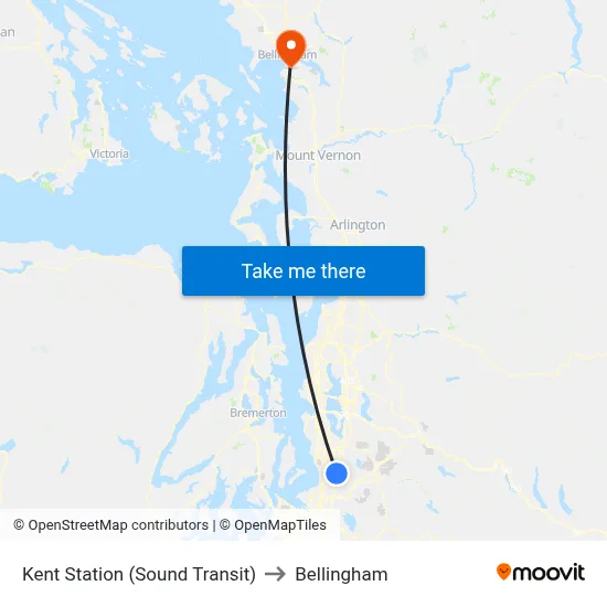 Kent Station (Sound Transit) to Bellingham map
