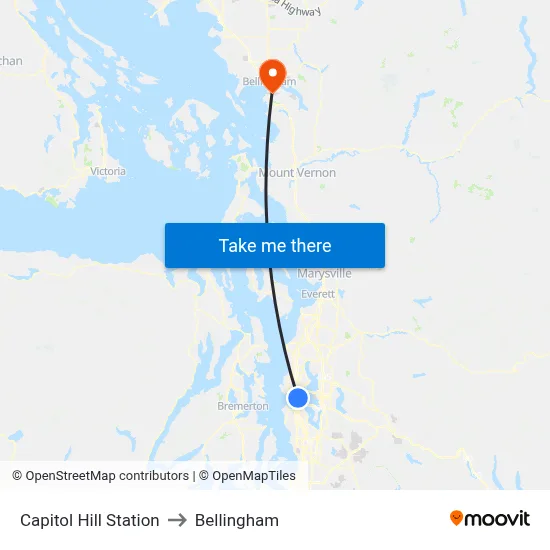 Capitol Hill Station to Bellingham map