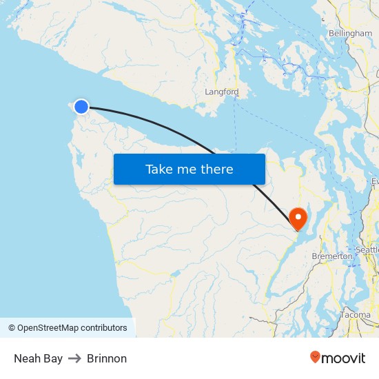 Neah Bay to Brinnon map