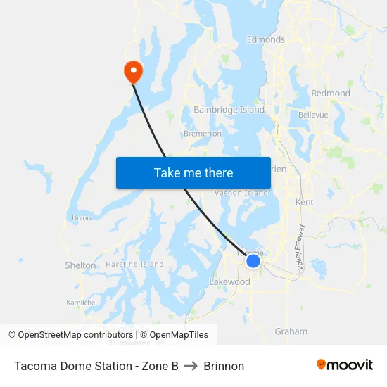 Tacoma Dome Station - Zone B to Brinnon map