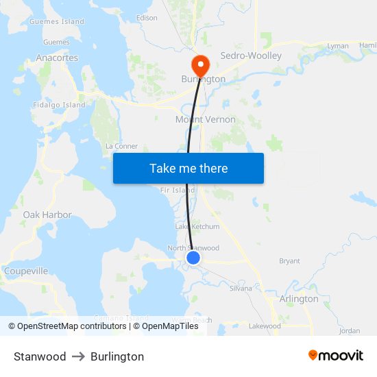 Stanwood to Burlington map