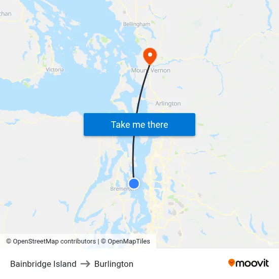 Bainbridge Island to Burlington map