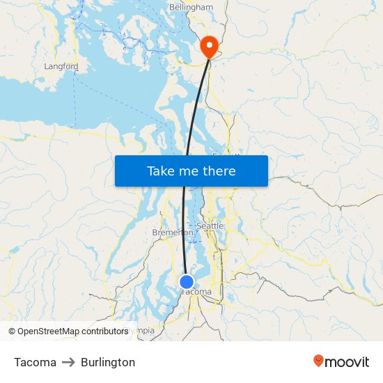 Tacoma to Burlington map