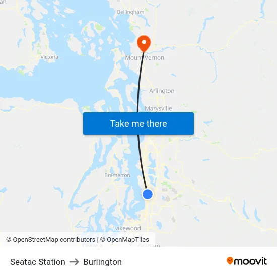 Seatac Station to Burlington map