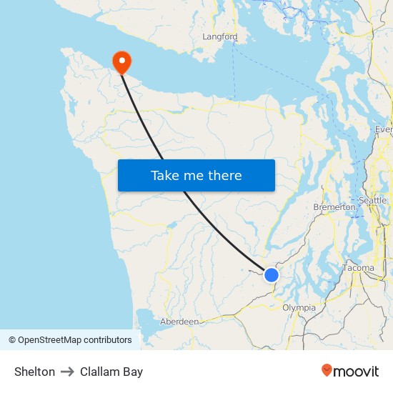 Shelton to Clallam Bay map