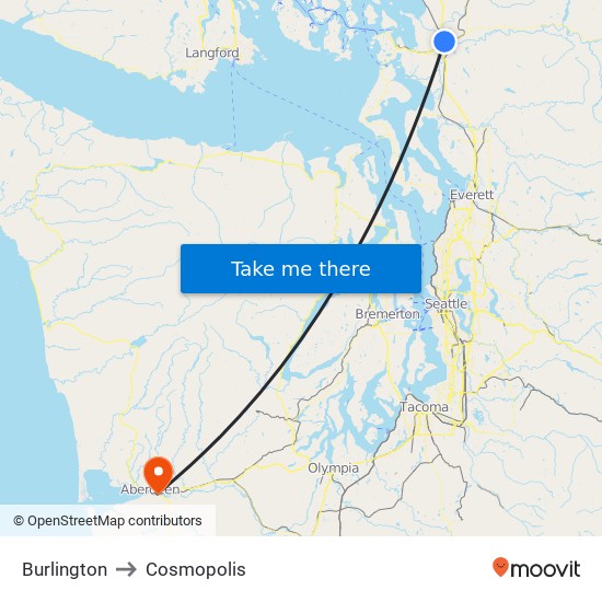 Burlington to Cosmopolis map