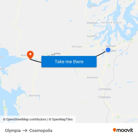 Olympia to Cosmopolis map
