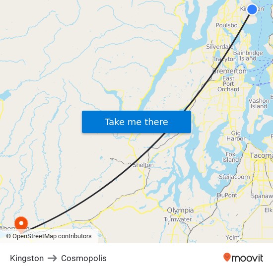 Kingston to Cosmopolis map