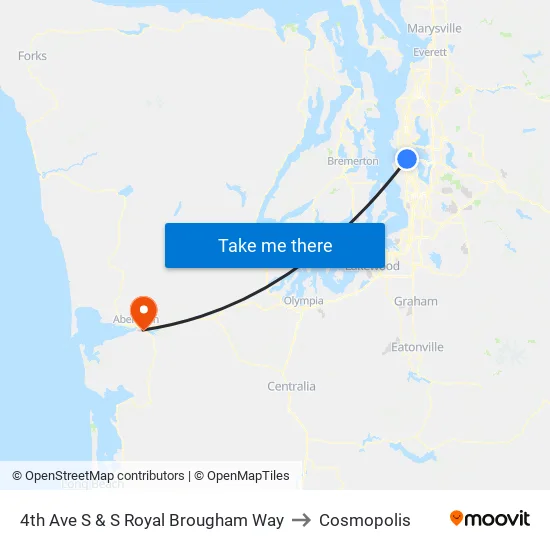 4th Ave S & S Royal Brougham Way to Cosmopolis map