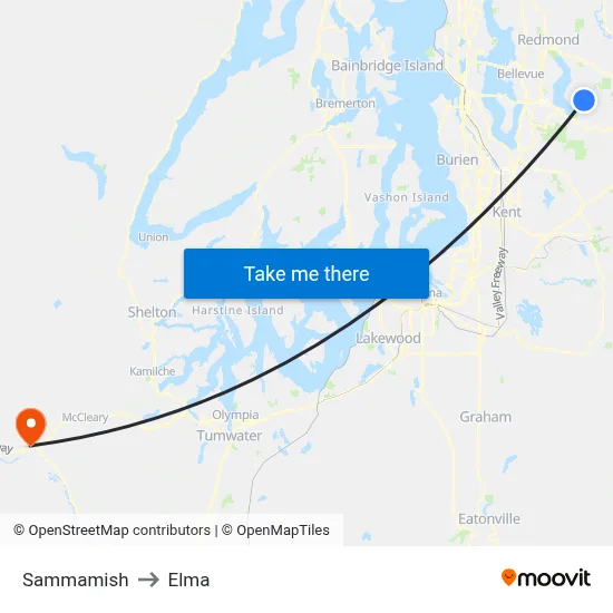 Sammamish to Elma map