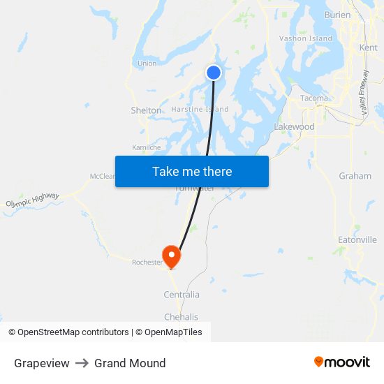 Grapeview to Grand Mound map