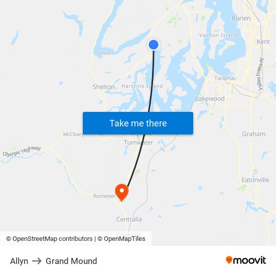 Allyn to Grand Mound map