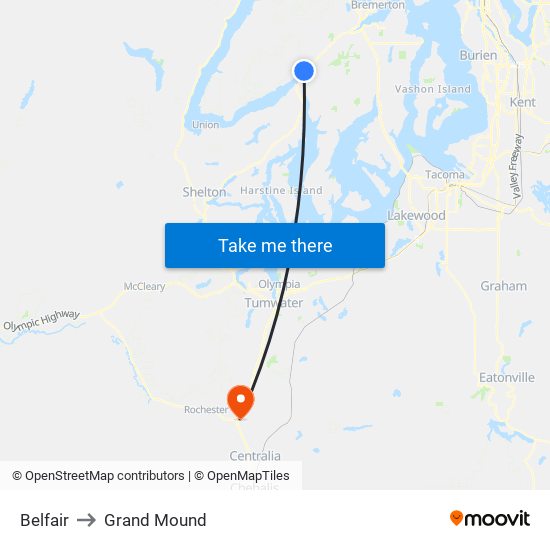 Belfair to Grand Mound map