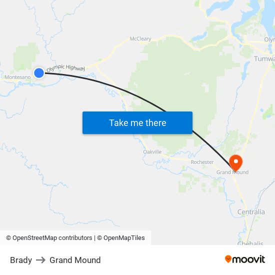 Brady to Grand Mound map